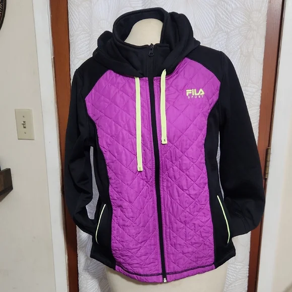 FILA Women's Black and Pink Ski Sporty Zip-up Jacket Gorpcore Size Large - Picture 1 of 6